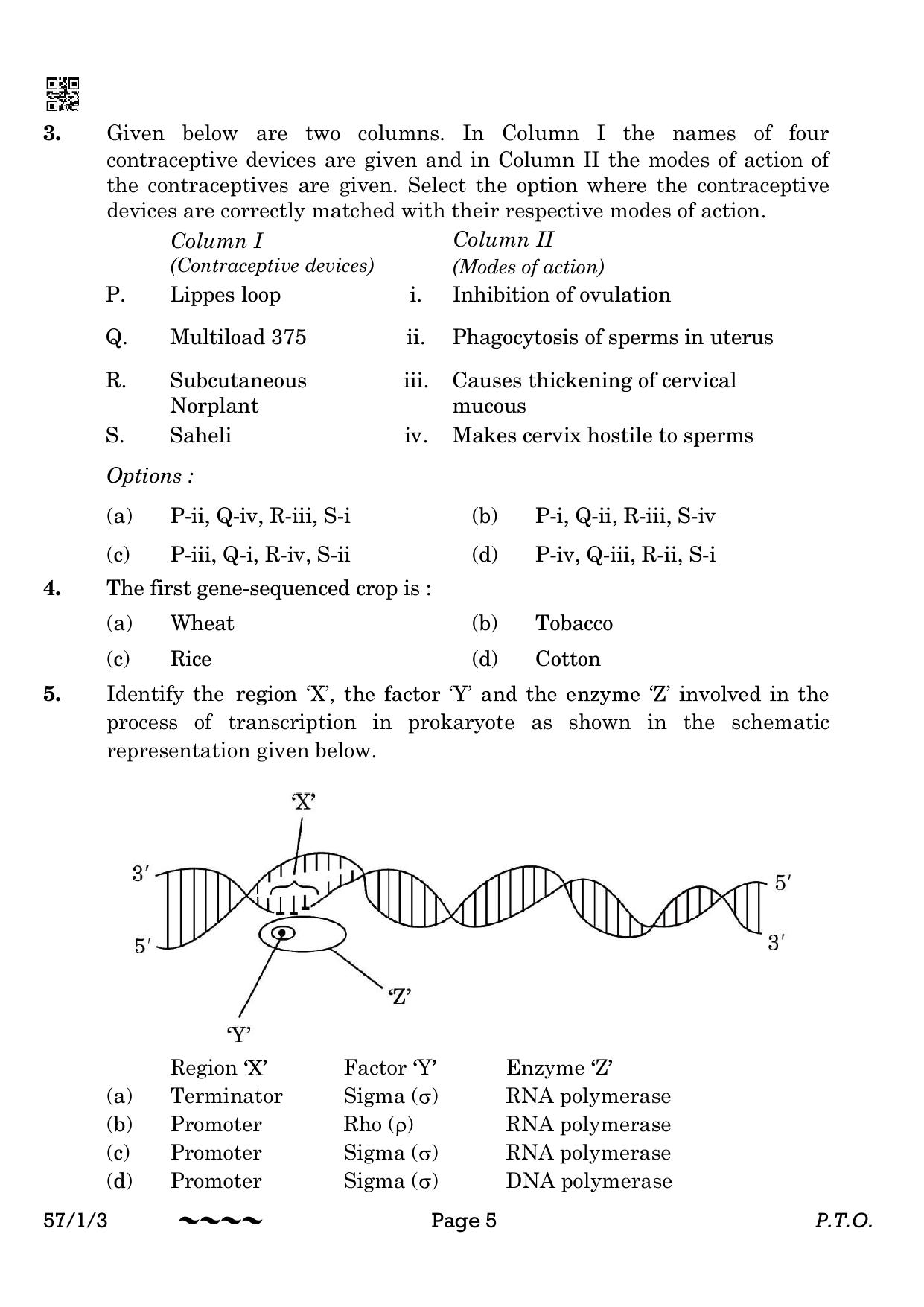 CBSE Class 12 57-1-3 Biology 2023 Question Paper - Page 5