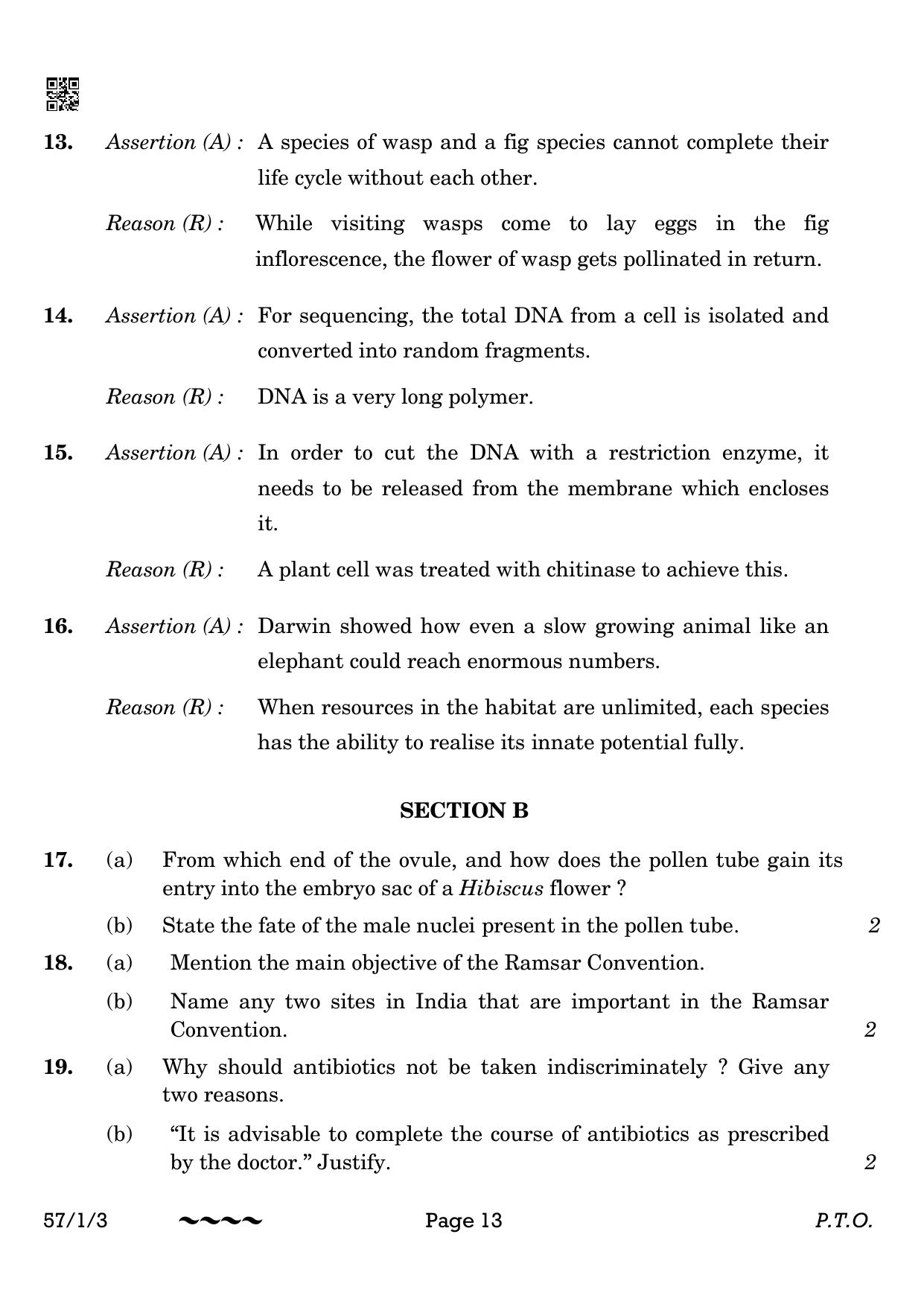 CBSE Class 12 57-1-3 Biology 2023 Question Paper - Page 13
