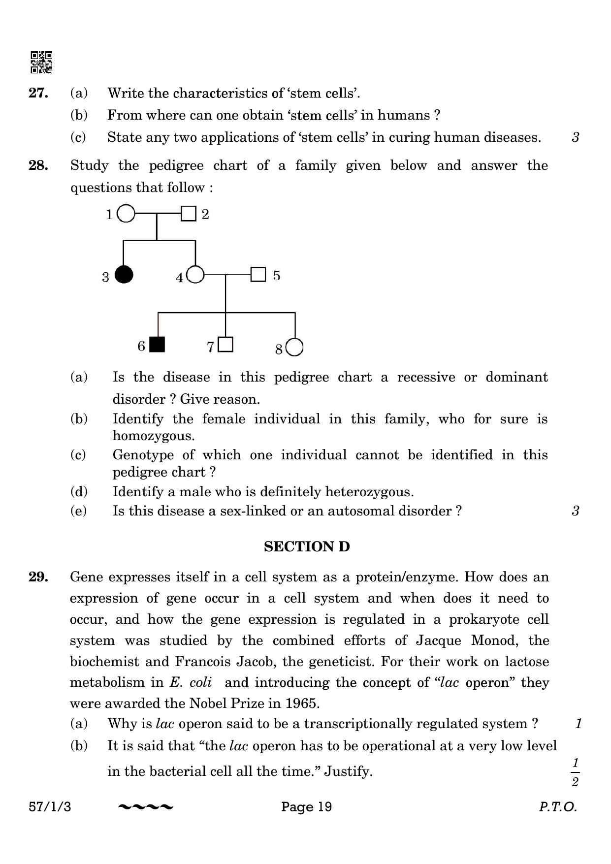 CBSE Class 12 57-1-3 Biology 2023 Question Paper - Page 19