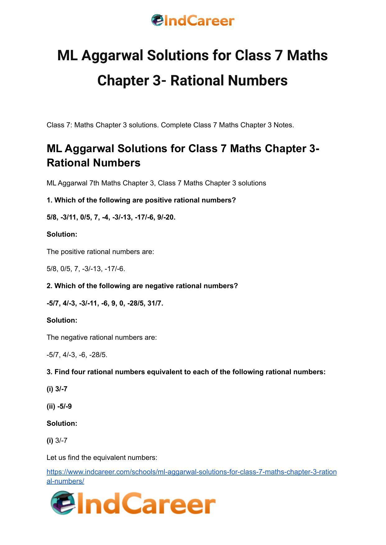 ML Aggarwal Solutions for Class 7 Maths Chapter 3- Rational Numbers - Page 2