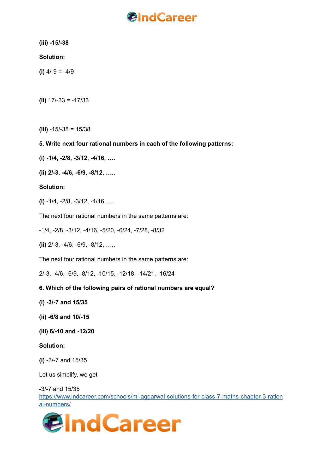 ML Aggarwal Solutions for Class 7 Maths Chapter 3- Rational Numbers - Page 4