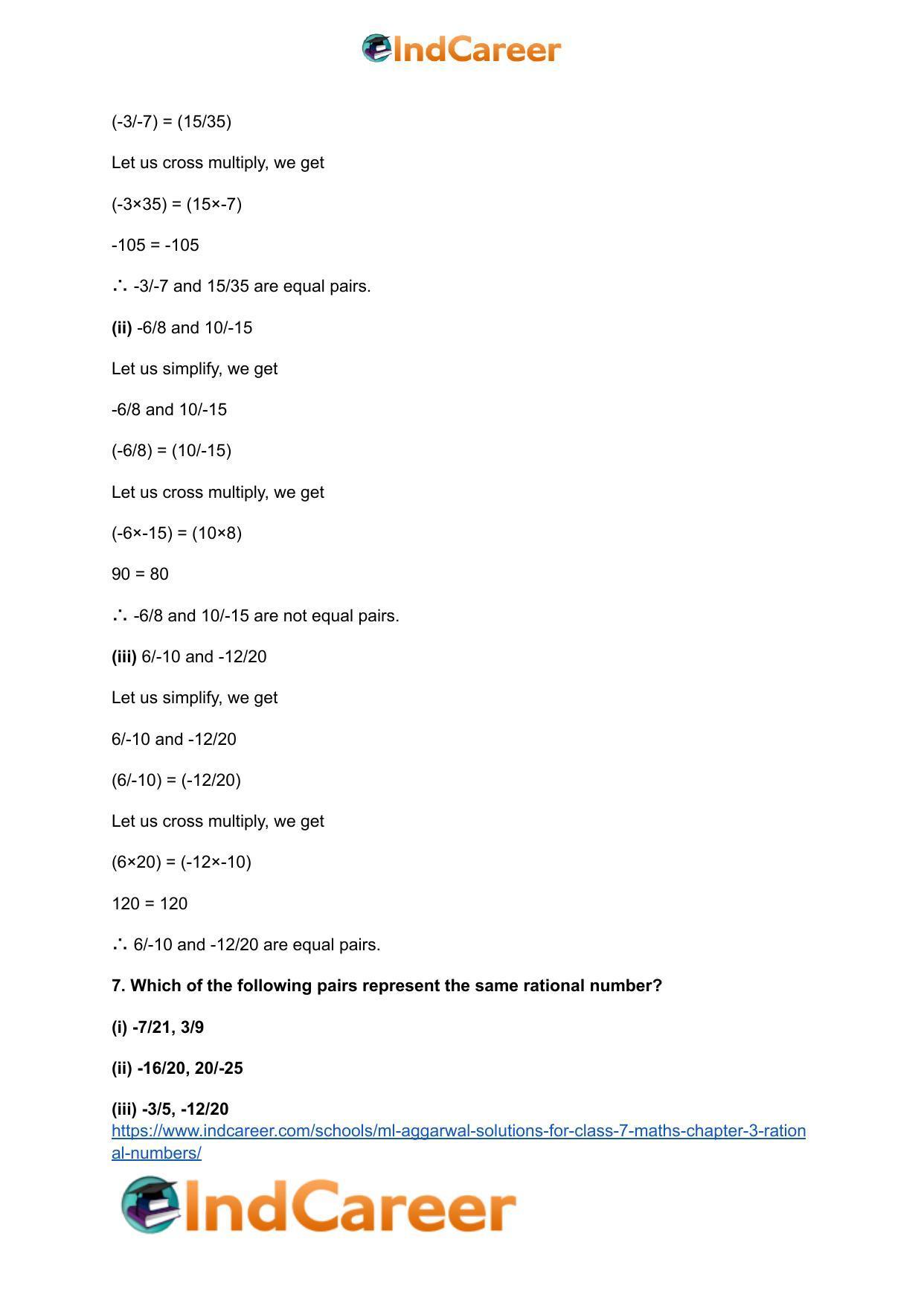 ML Aggarwal Solutions for Class 7 Maths Chapter 3- Rational Numbers - Page 5