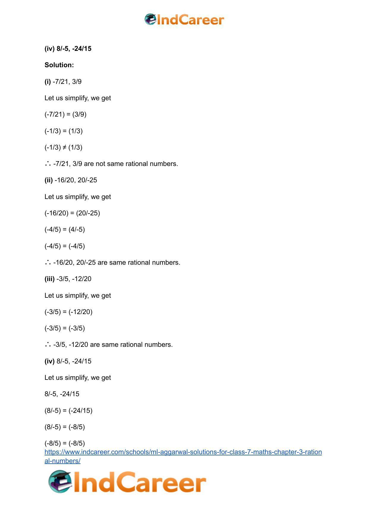 ML Aggarwal Solutions for Class 7 Maths Chapter 3- Rational Numbers - Page 6