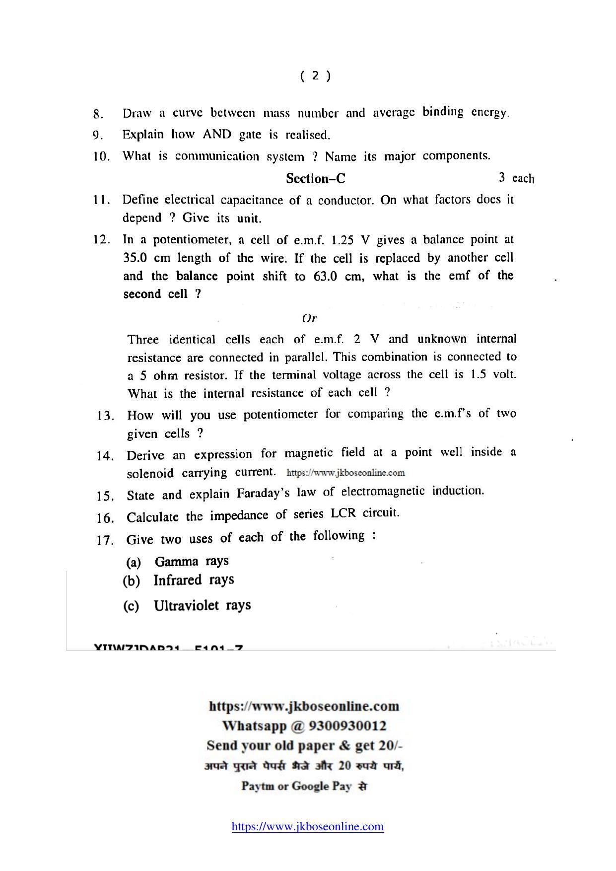 JKBOSE Class 12 Physics 5101-Z Question Papers 2021 - Page 2