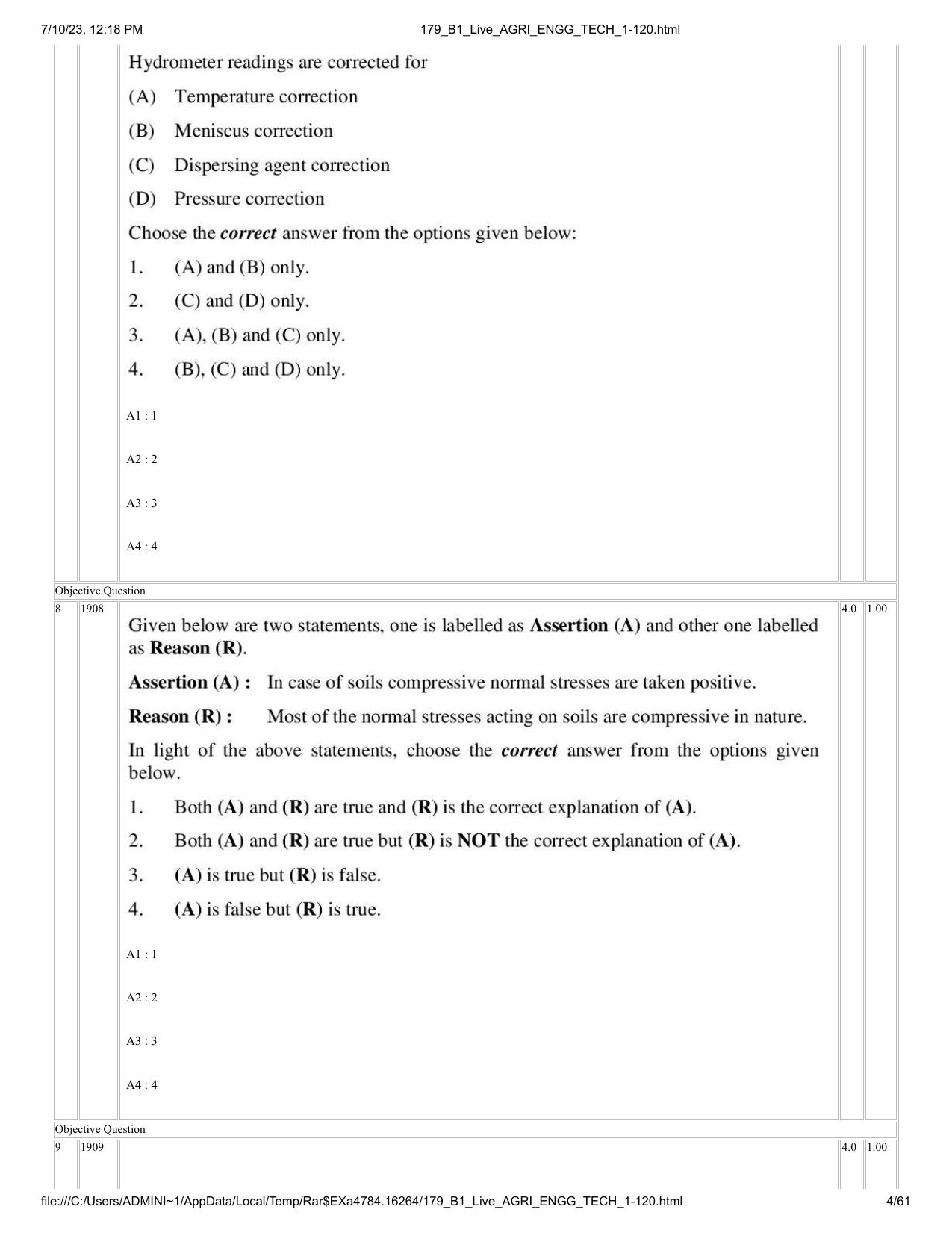 ICAR AIEEA PG 2023 AGRICULTURAL ENGINEERING AND TECHNOLOGY Question Paper - Page 4