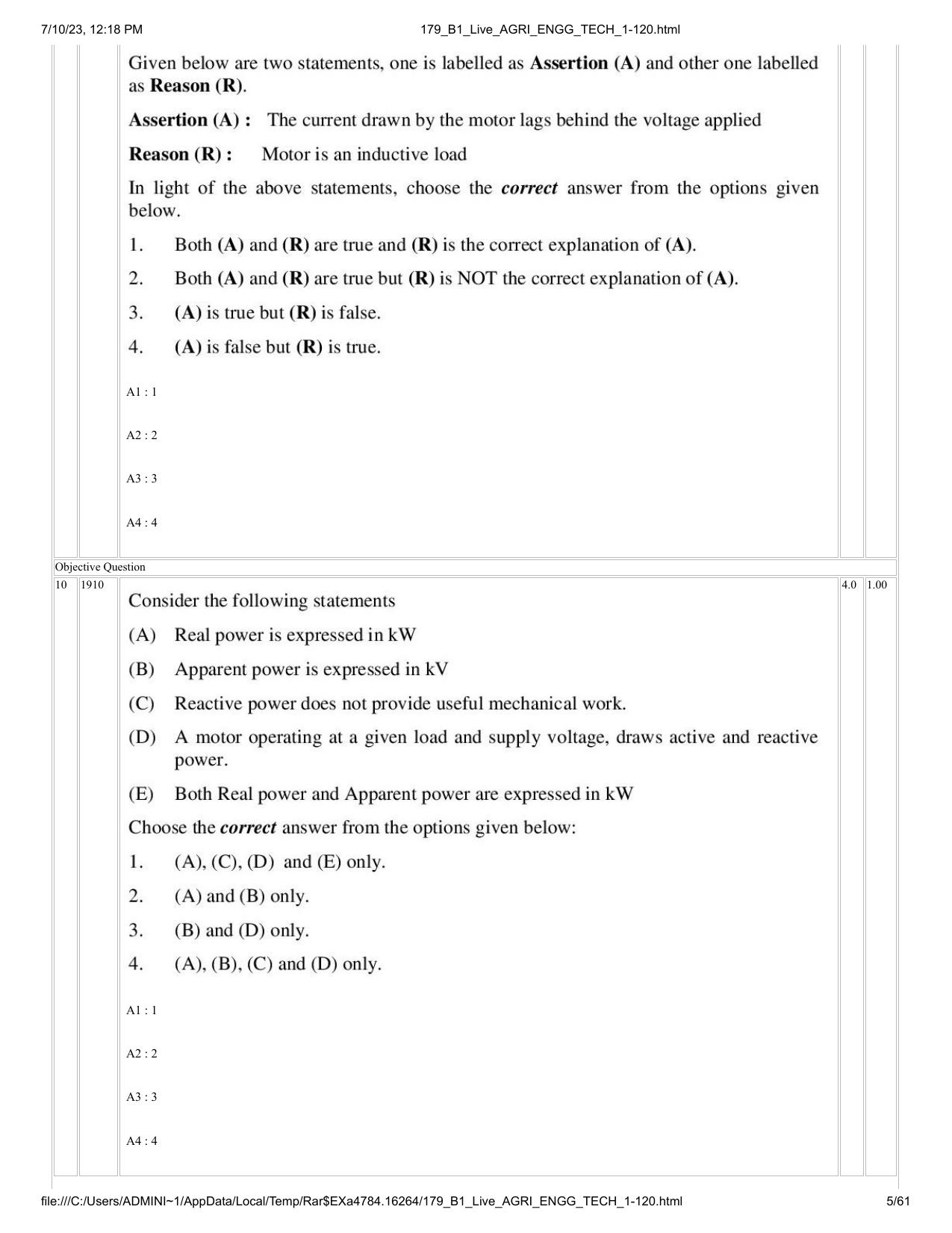 ICAR AIEEA PG 2023 AGRICULTURAL ENGINEERING AND TECHNOLOGY Question Paper - Page 5