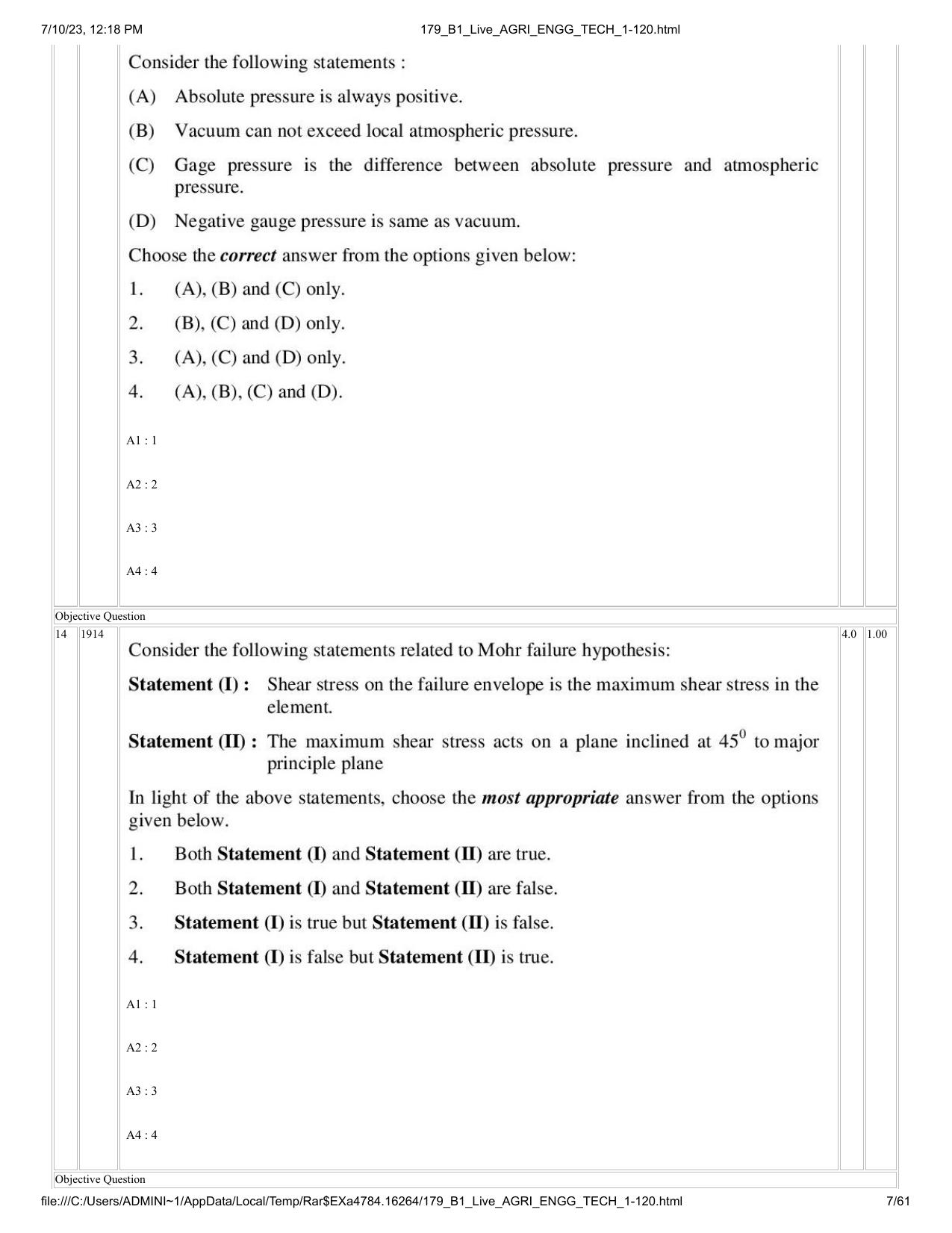 ICAR AIEEA PG 2023 AGRICULTURAL ENGINEERING AND TECHNOLOGY Question Paper - Page 7