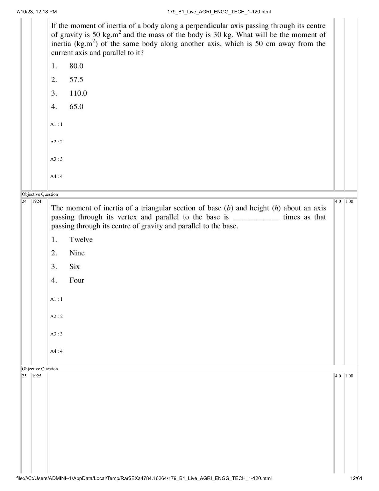 ICAR AIEEA PG 2023 AGRICULTURAL ENGINEERING AND TECHNOLOGY Question Paper - Page 12