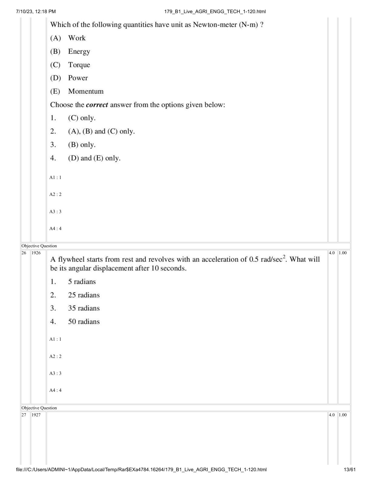 ICAR AIEEA PG 2023 AGRICULTURAL ENGINEERING AND TECHNOLOGY Question Paper - Page 13