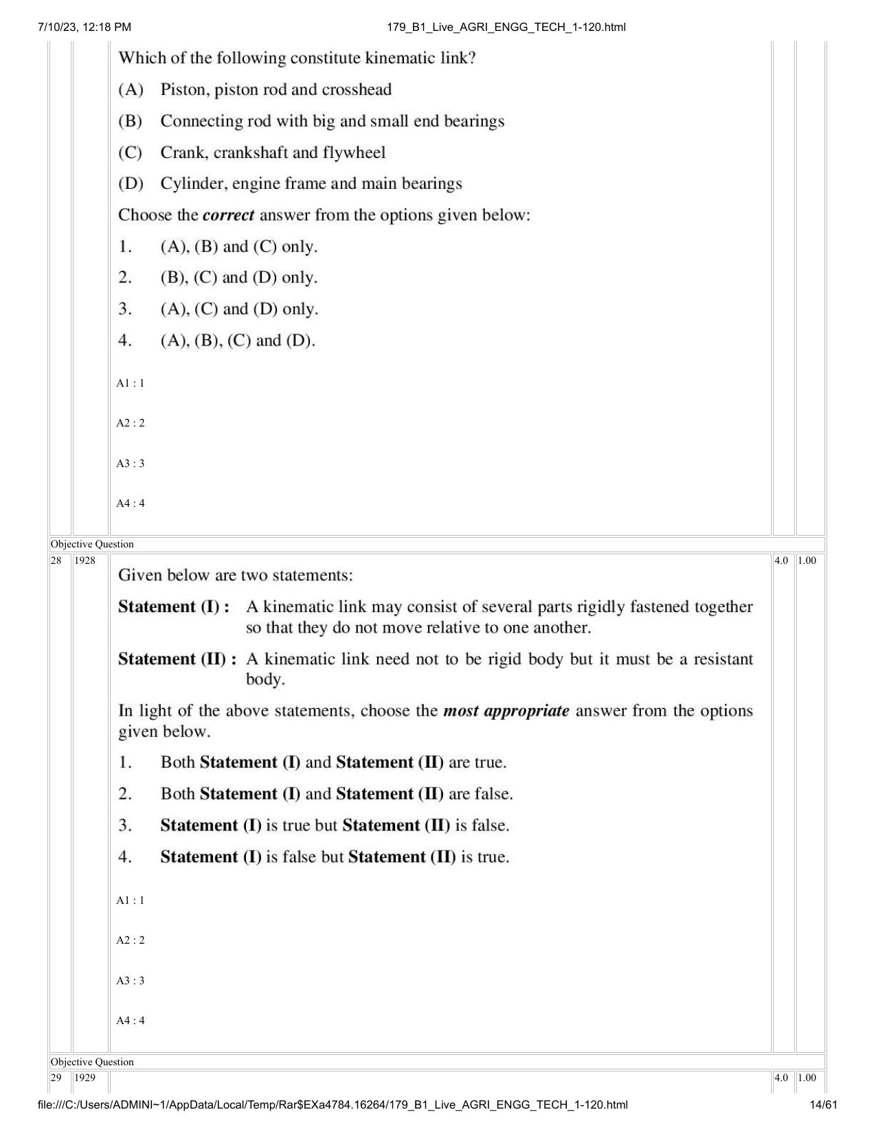 ICAR AIEEA PG 2023 AGRICULTURAL ENGINEERING AND TECHNOLOGY Question Paper - Page 14