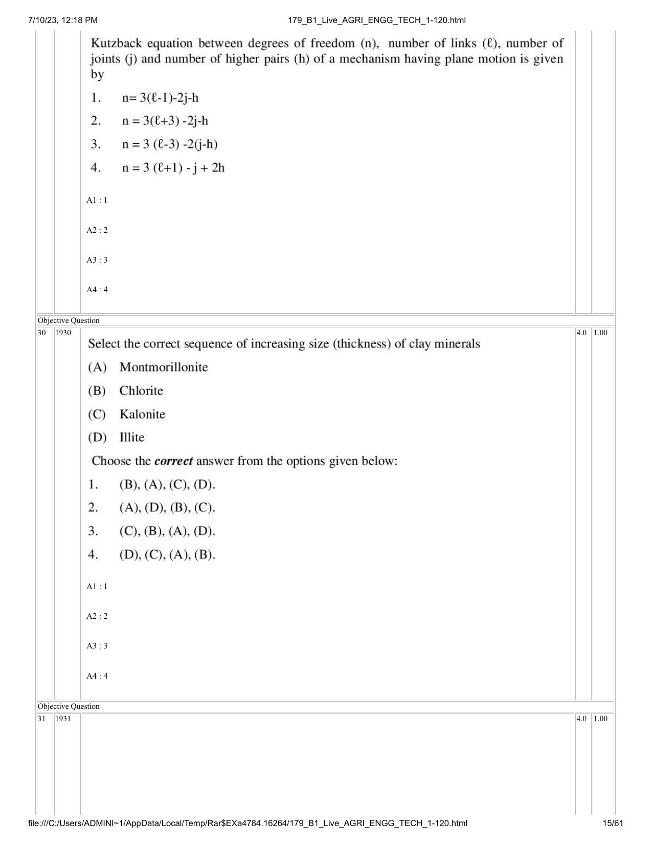 ICAR AIEEA PG 2023 AGRICULTURAL ENGINEERING AND TECHNOLOGY Question Paper - Page 15