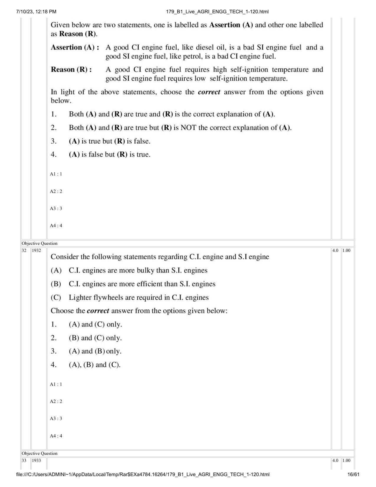 ICAR AIEEA PG 2023 AGRICULTURAL ENGINEERING AND TECHNOLOGY Question Paper - Page 16