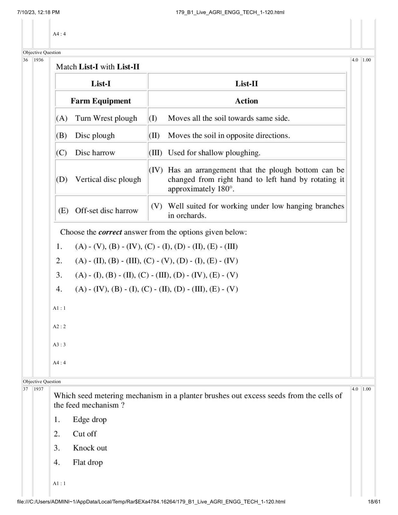 ICAR AIEEA PG 2023 AGRICULTURAL ENGINEERING AND TECHNOLOGY Question Paper - Page 18