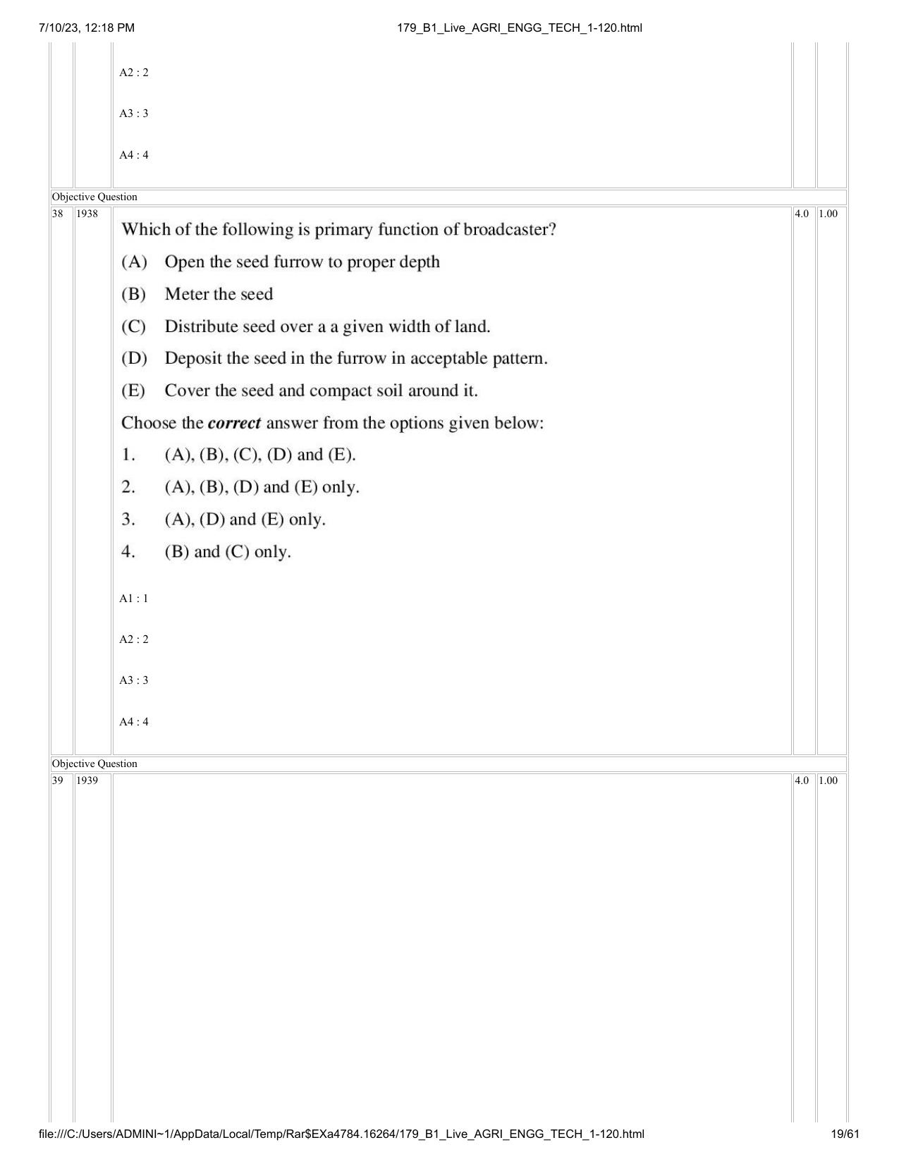 ICAR AIEEA PG 2023 AGRICULTURAL ENGINEERING AND TECHNOLOGY Question Paper - Page 19