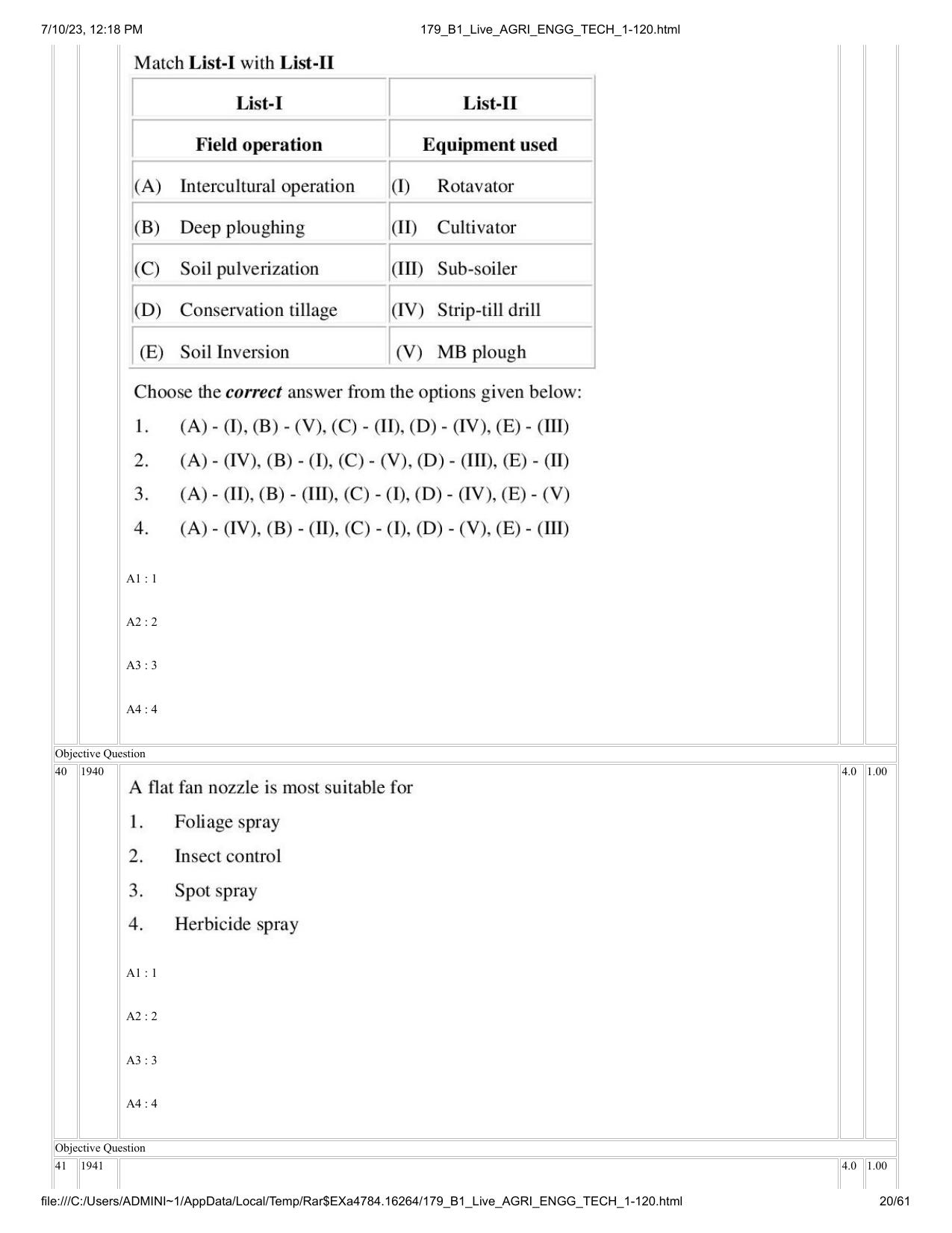 ICAR AIEEA PG 2023 AGRICULTURAL ENGINEERING AND TECHNOLOGY Question Paper - Page 20