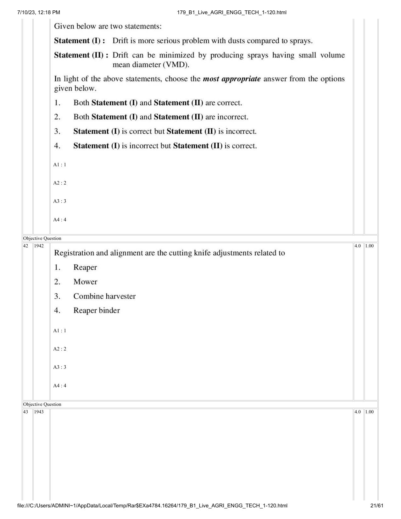ICAR AIEEA PG 2023 AGRICULTURAL ENGINEERING AND TECHNOLOGY Question Paper - Page 21