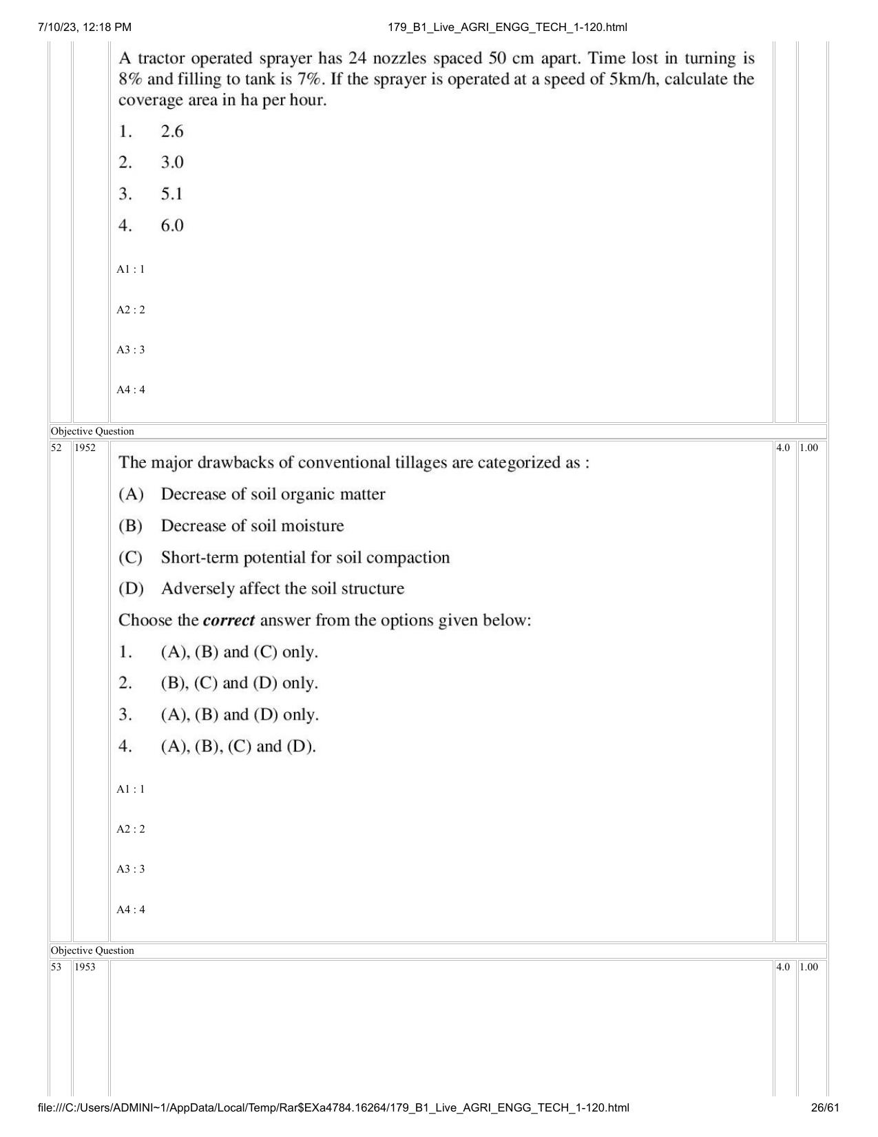 ICAR AIEEA PG 2023 AGRICULTURAL ENGINEERING AND TECHNOLOGY Question Paper - Page 26