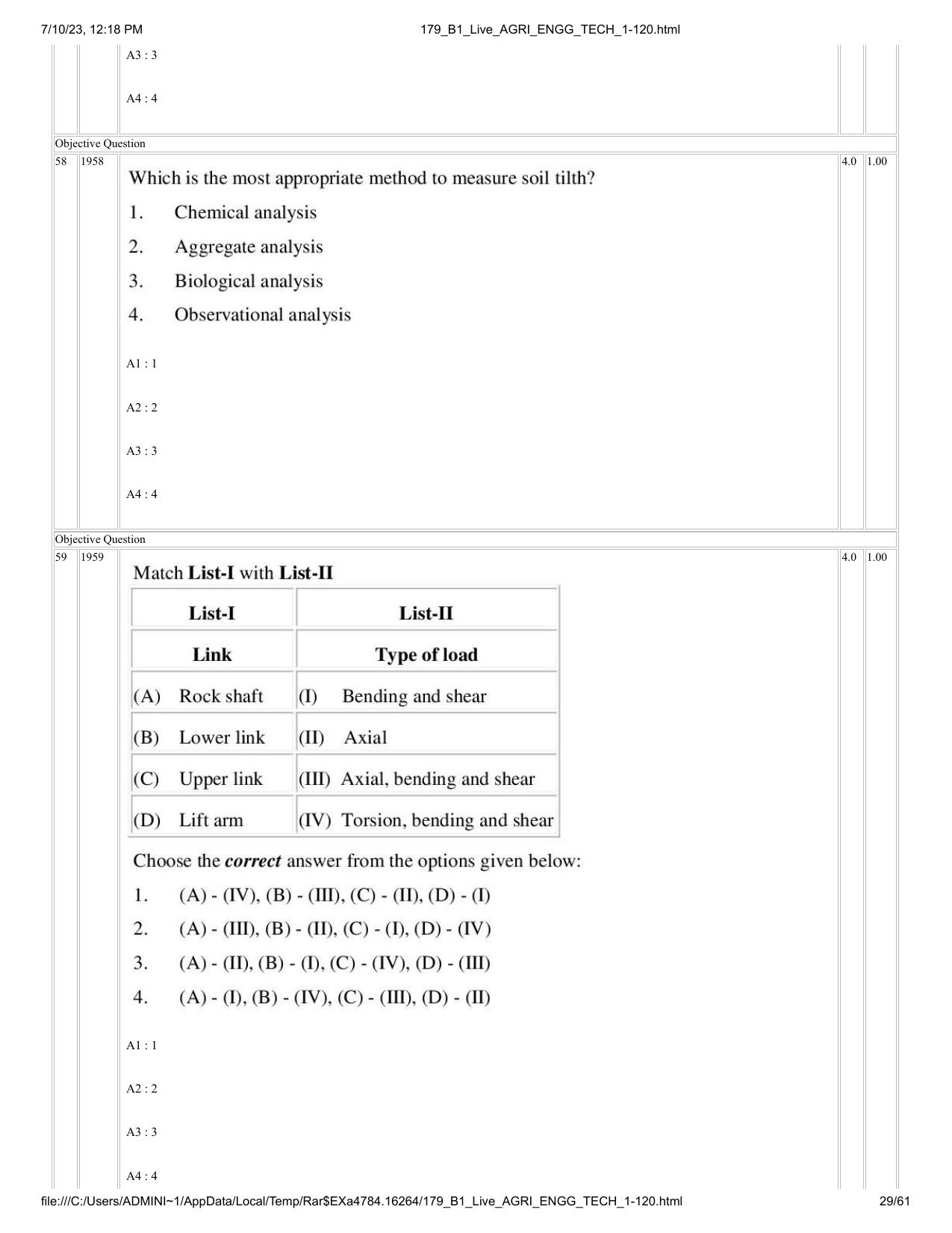 ICAR AIEEA PG 2023 AGRICULTURAL ENGINEERING AND TECHNOLOGY Question Paper - Page 29