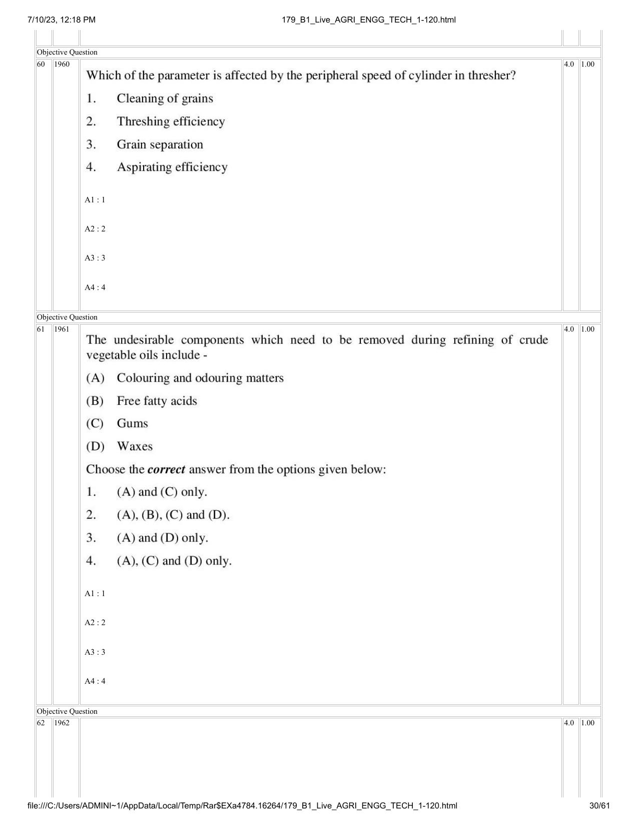 ICAR AIEEA PG 2023 AGRICULTURAL ENGINEERING AND TECHNOLOGY Question Paper - Page 30
