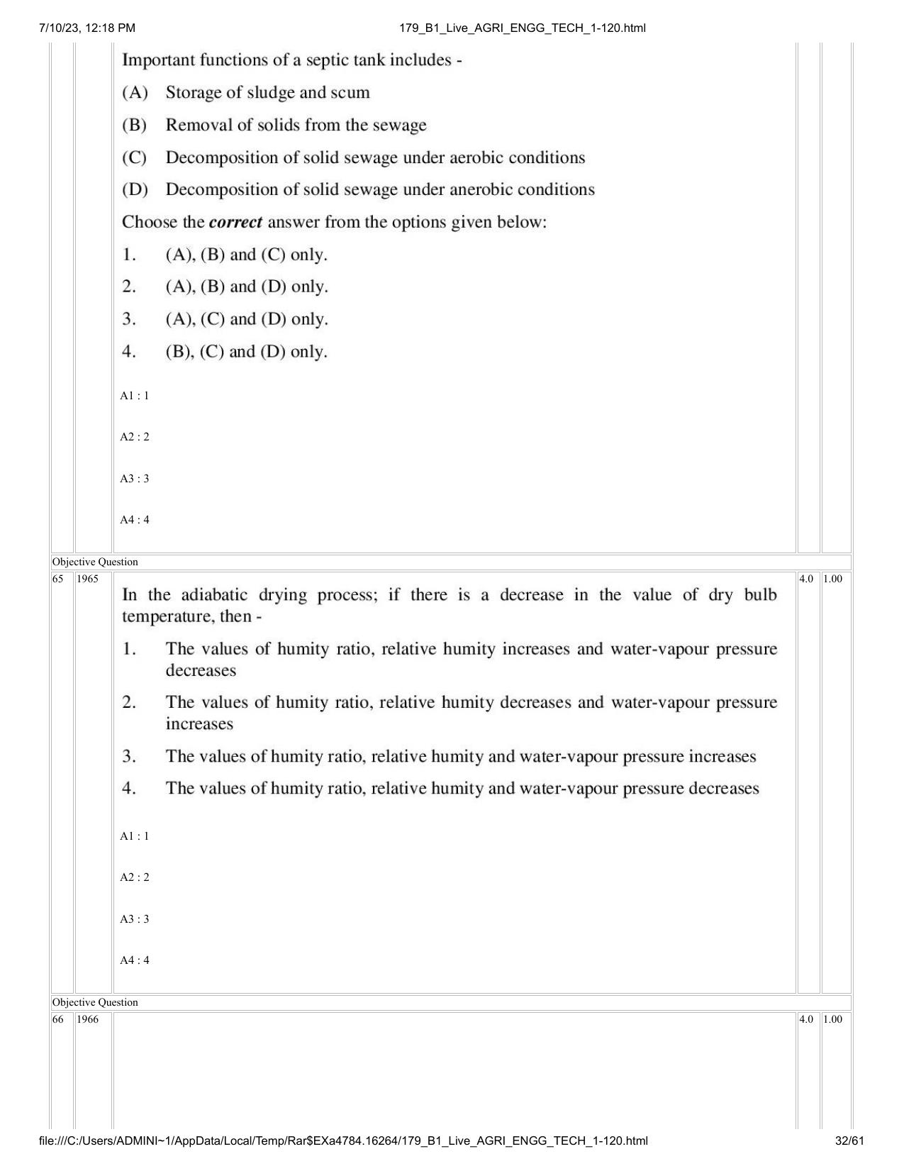 ICAR AIEEA PG 2023 AGRICULTURAL ENGINEERING AND TECHNOLOGY Question Paper - Page 32