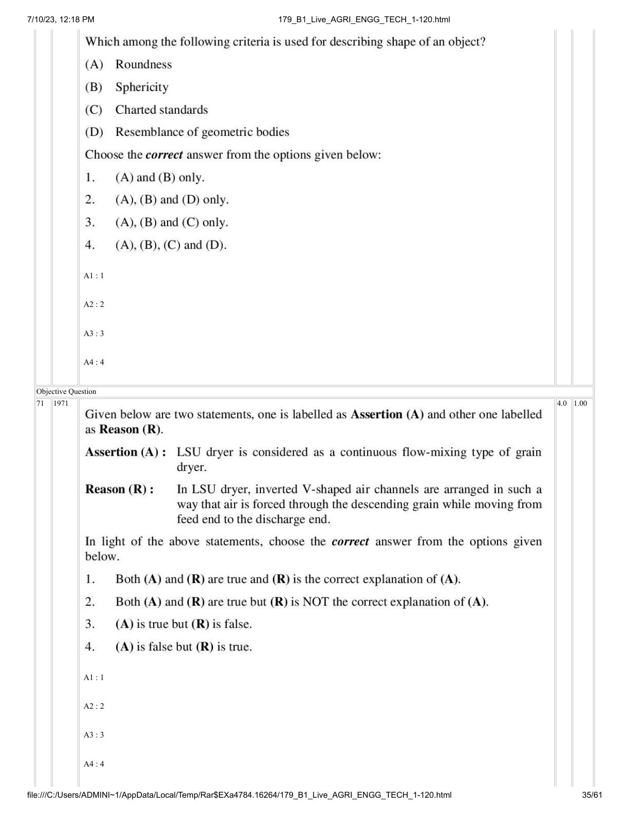 ICAR AIEEA PG 2023 AGRICULTURAL ENGINEERING AND TECHNOLOGY Question Paper - Page 35