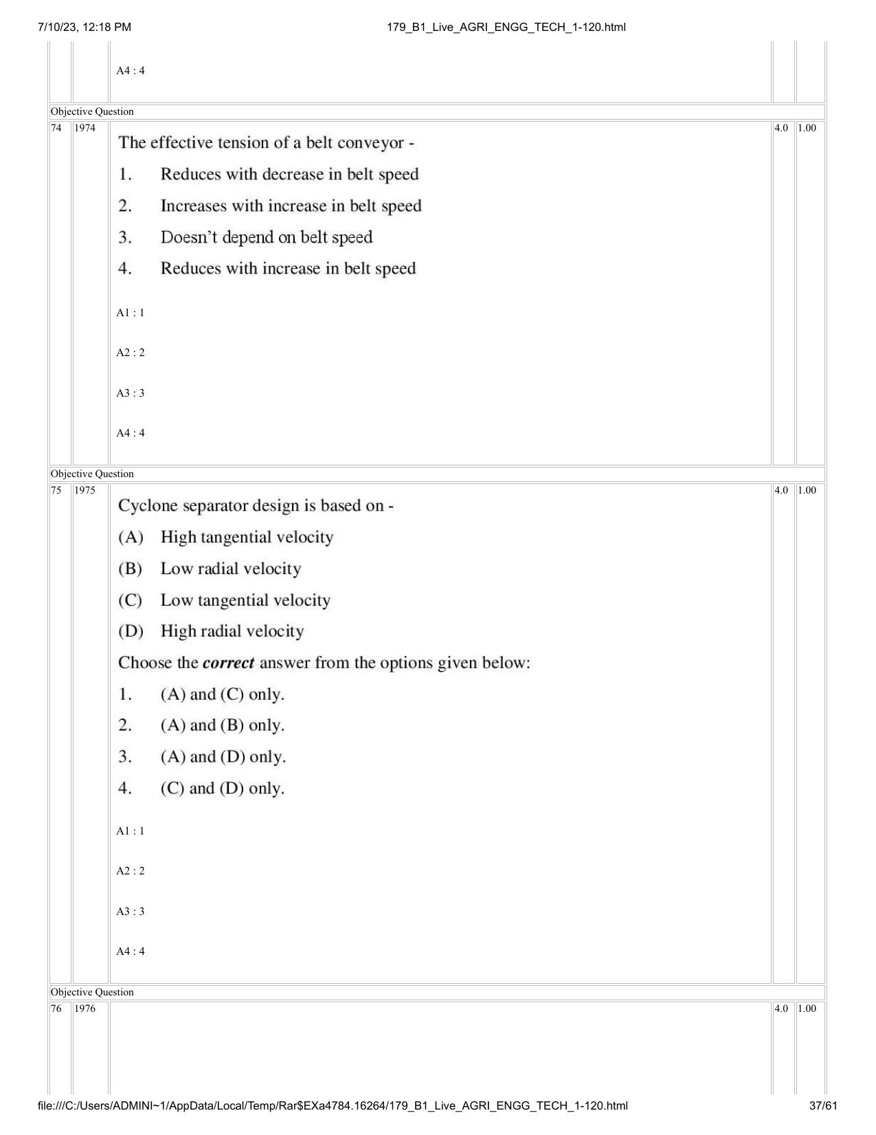 ICAR AIEEA PG 2023 AGRICULTURAL ENGINEERING AND TECHNOLOGY Question Paper - Page 37