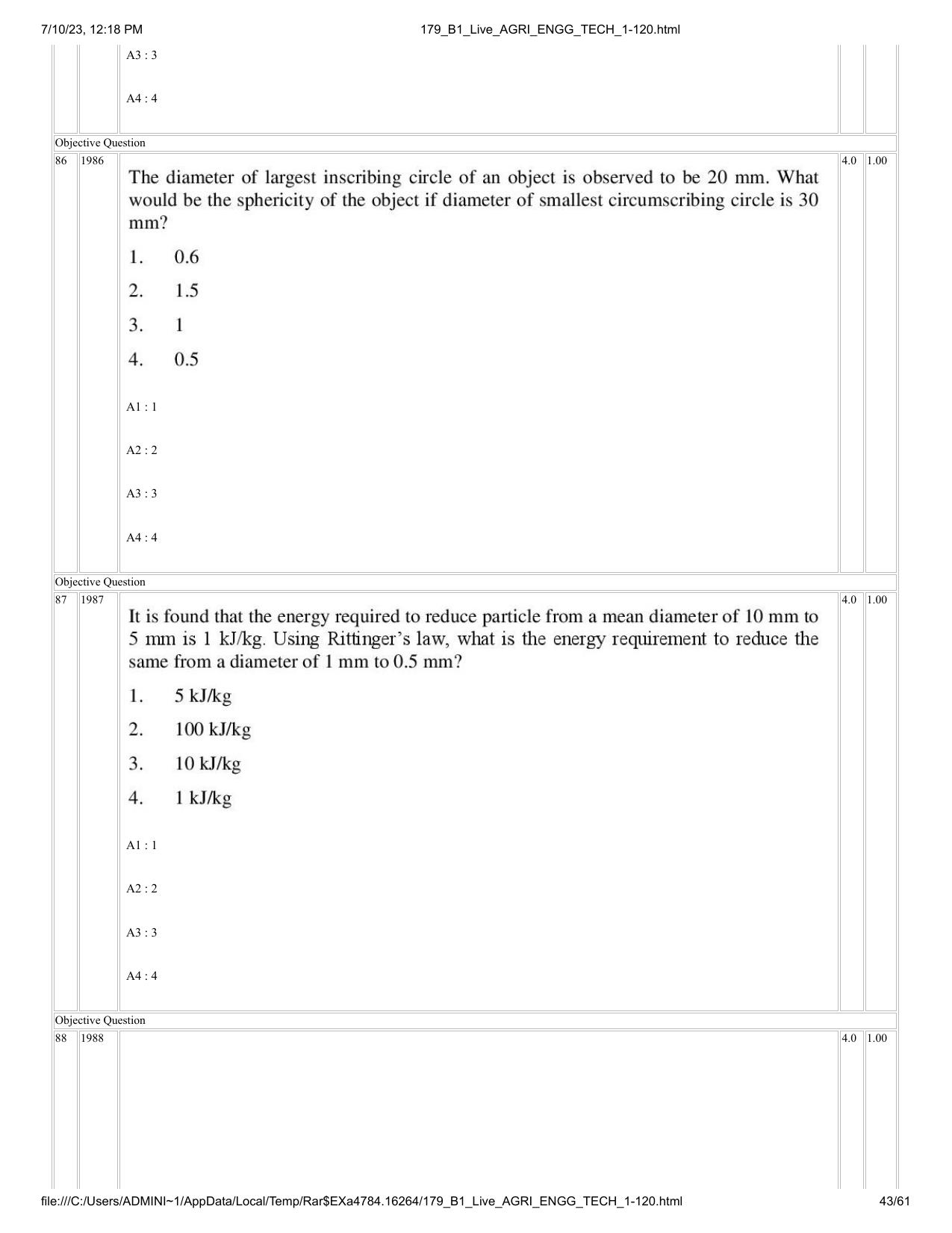 ICAR AIEEA PG 2023 AGRICULTURAL ENGINEERING AND TECHNOLOGY Question Paper - Page 43