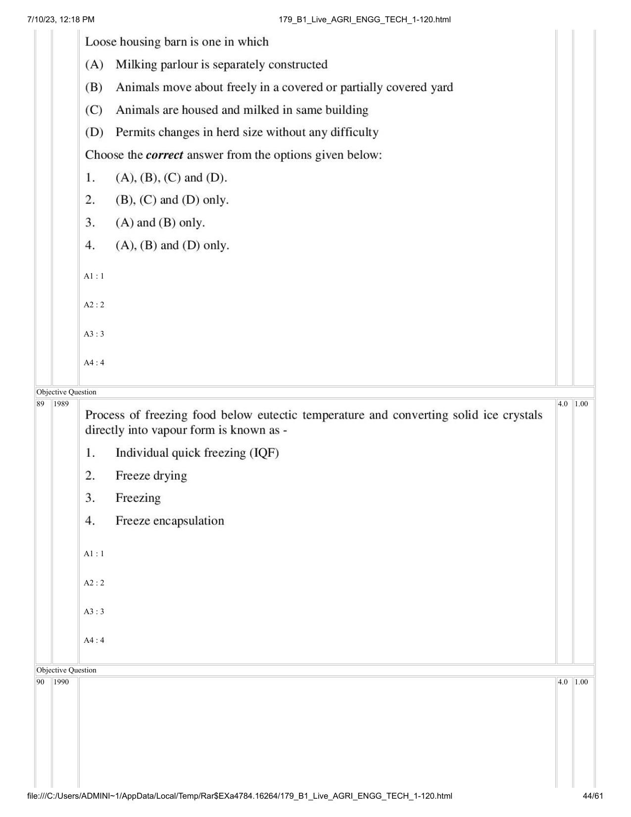 ICAR AIEEA PG 2023 AGRICULTURAL ENGINEERING AND TECHNOLOGY Question Paper - Page 44