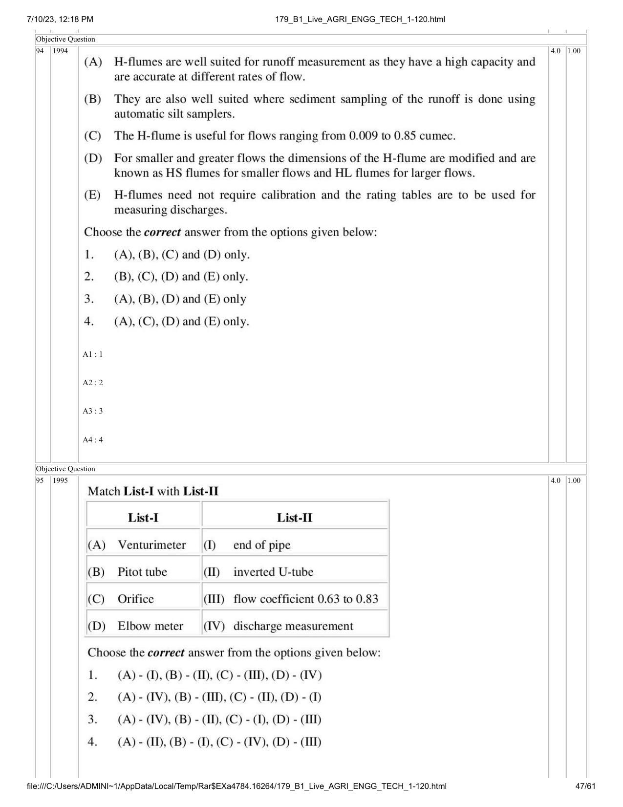 ICAR AIEEA PG 2023 AGRICULTURAL ENGINEERING AND TECHNOLOGY Question Paper - Page 47