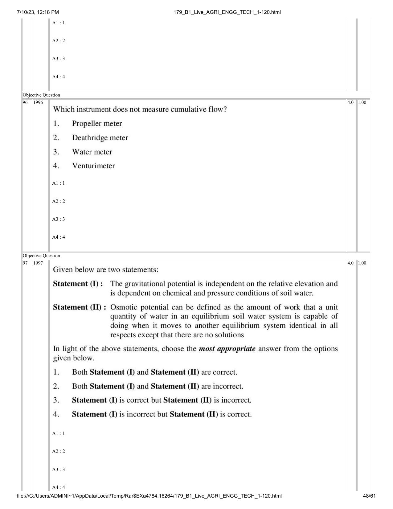 ICAR AIEEA PG 2023 AGRICULTURAL ENGINEERING AND TECHNOLOGY Question Paper - Page 48
