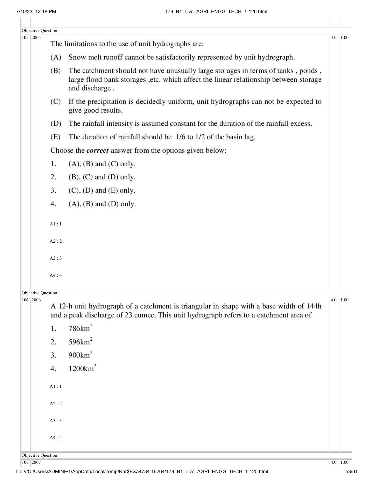 ICAR AIEEA PG 2023 AGRICULTURAL ENGINEERING AND TECHNOLOGY Question Paper - Page 53