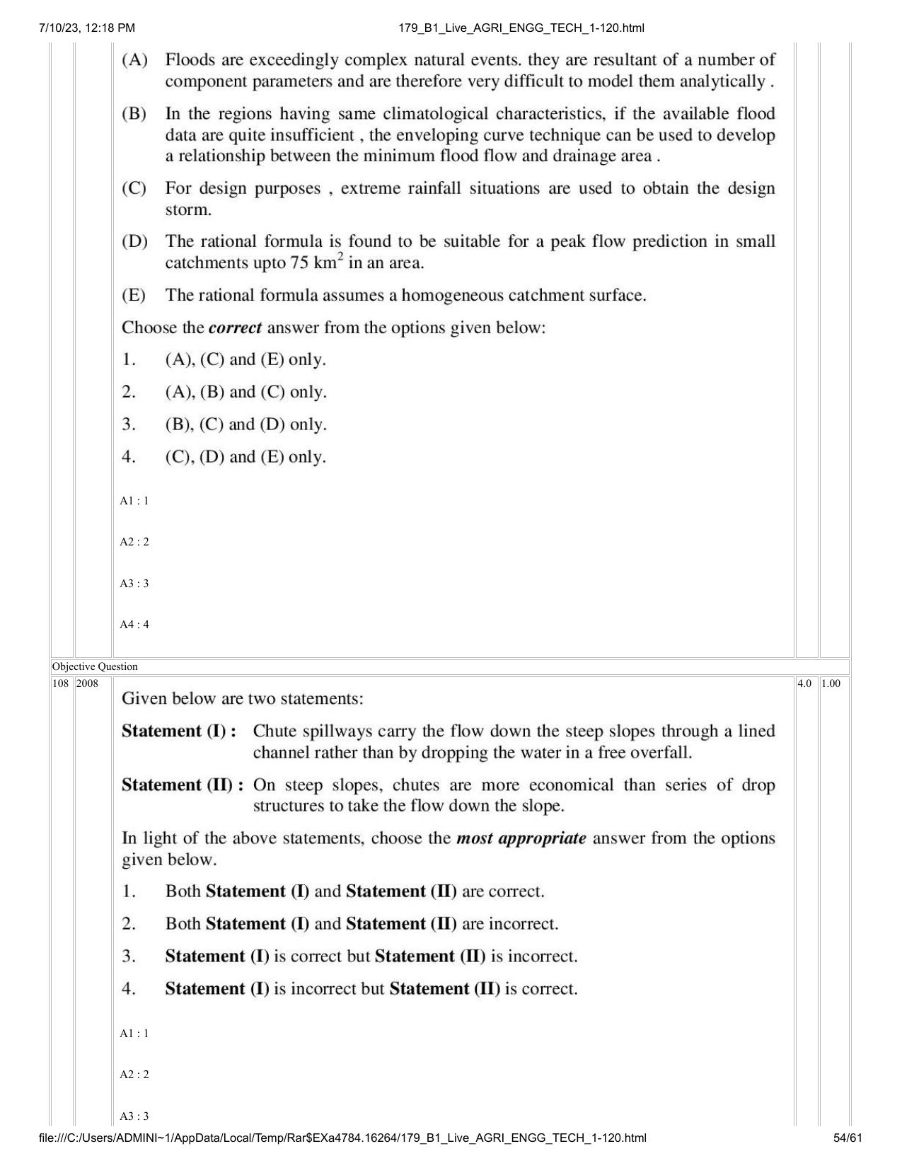 ICAR AIEEA PG 2023 AGRICULTURAL ENGINEERING AND TECHNOLOGY Question Paper - Page 54