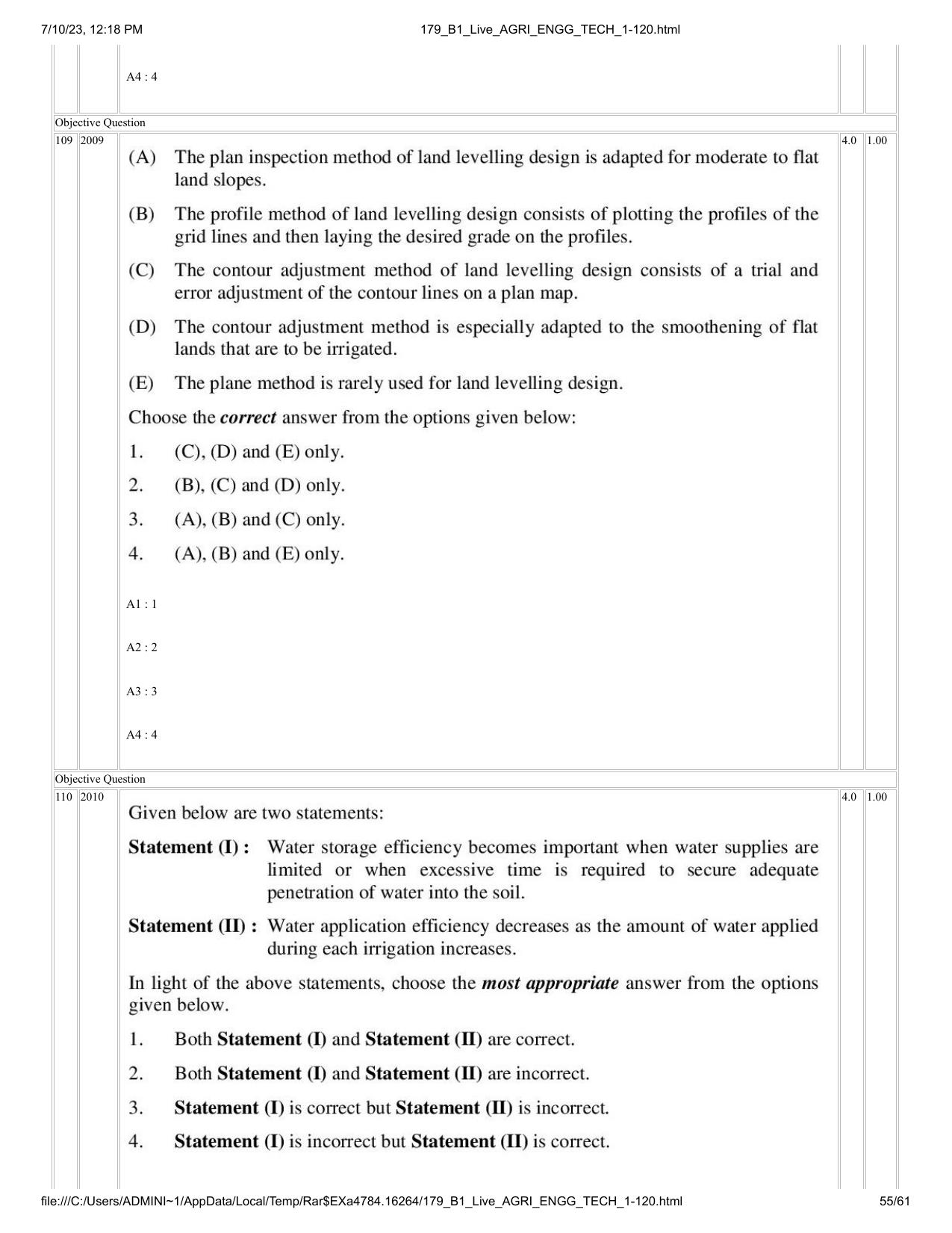 ICAR AIEEA PG 2023 AGRICULTURAL ENGINEERING AND TECHNOLOGY Question Paper - Page 55