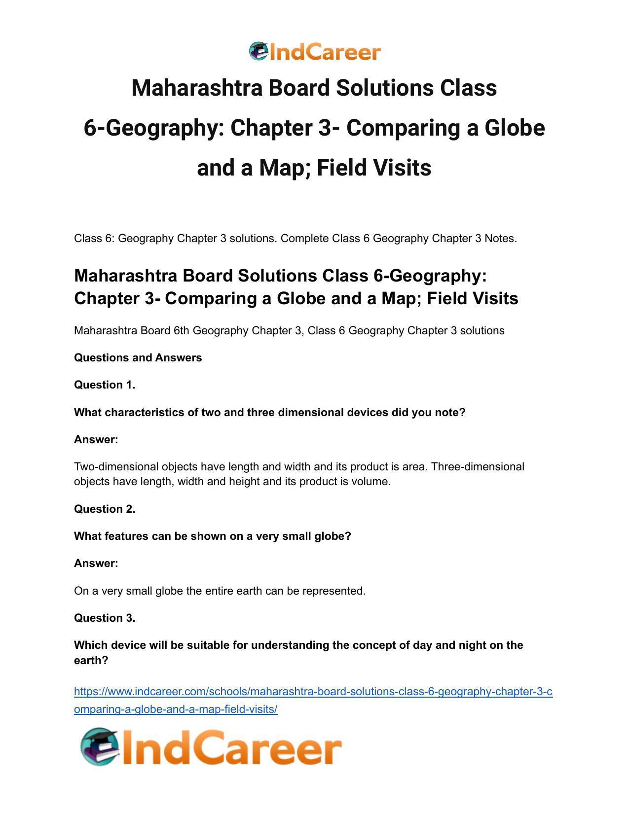 Maharashtra Board Solutions Class 6-Geography: Chapter 3- Comparing a Globe and a Map; Field Visits - Page 2