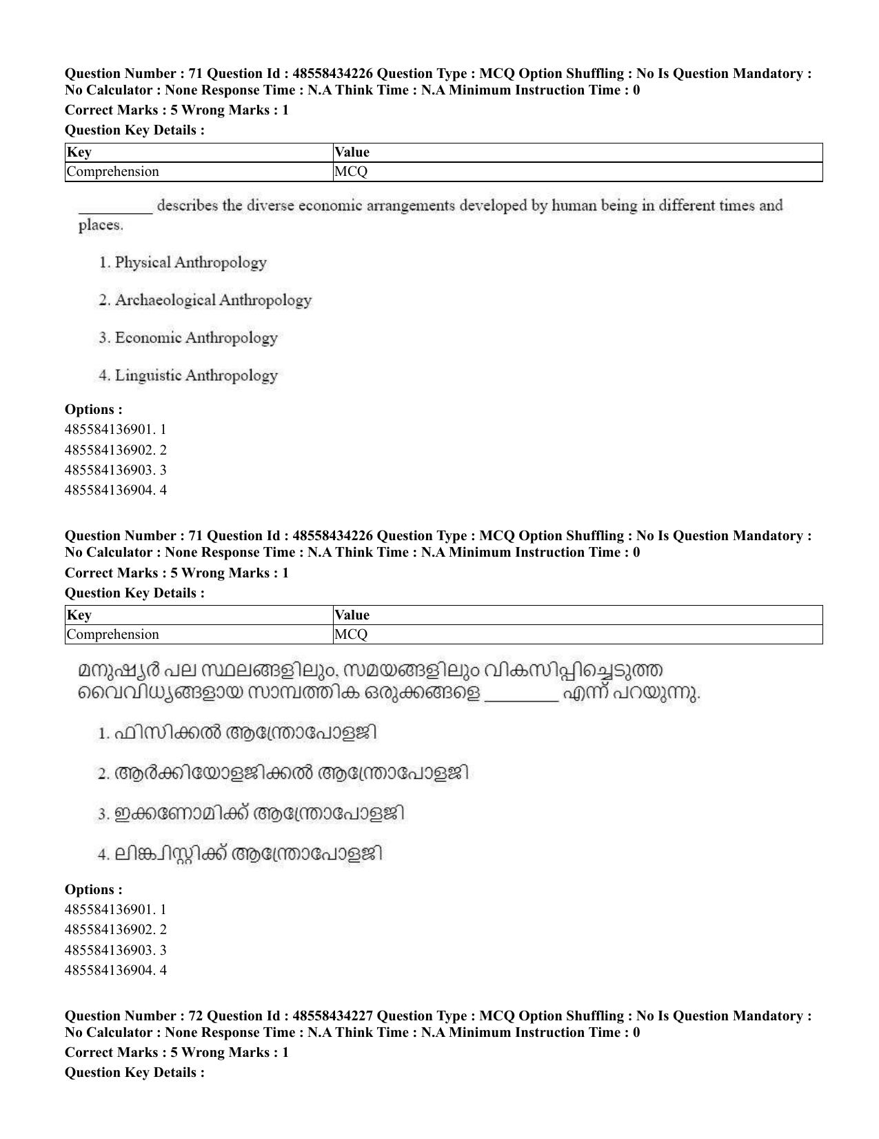 CUET 2023 English Malayalam Shift 3 Question Paper - 18 June 2023 - Page 60