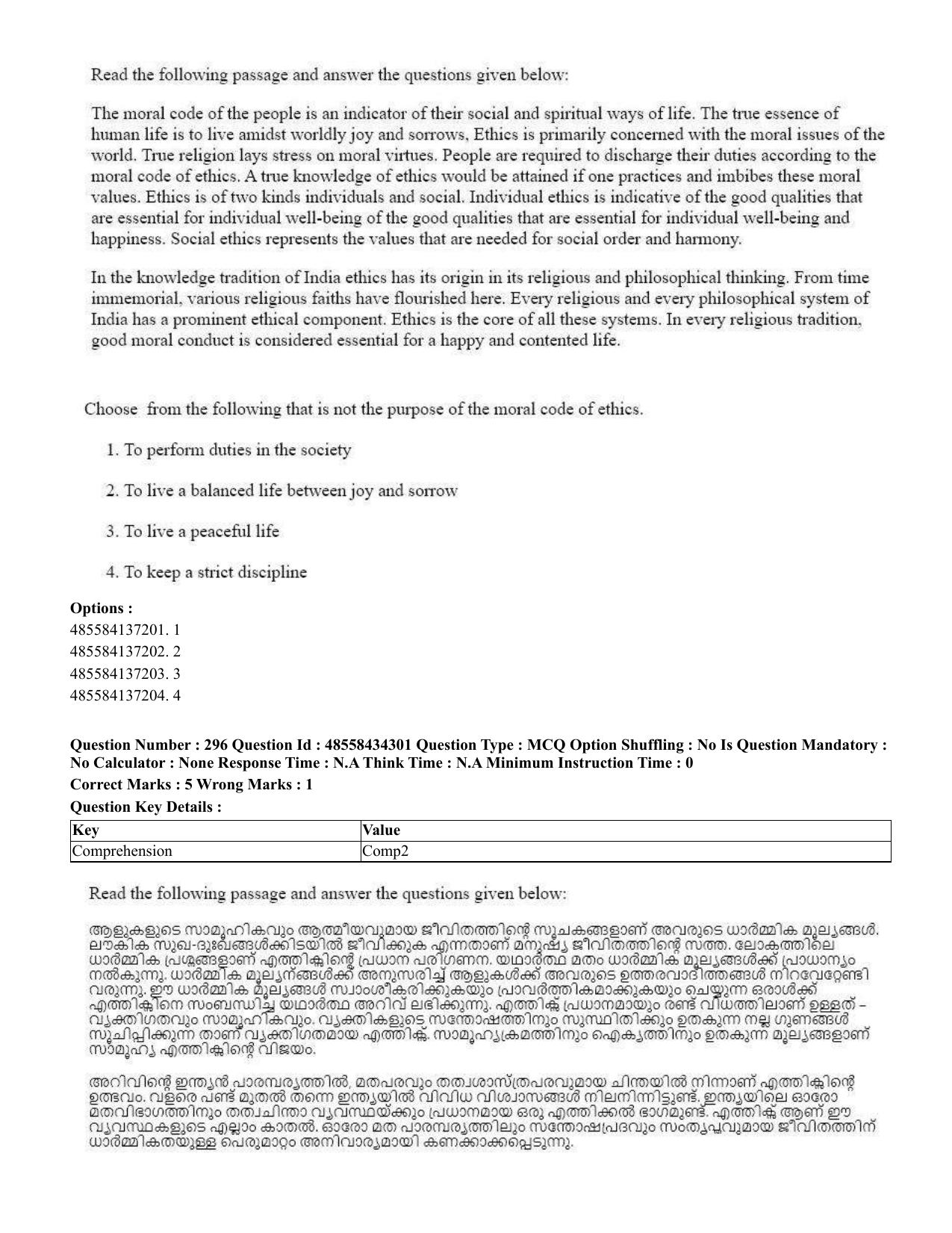 CUET 2023 English Malayalam Shift 3 Question Paper - 18 June 2023 - Page 277