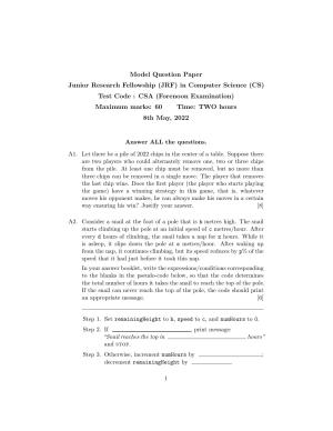 ISI Admission Test JRF in Computer Science (CSA) 2022 Sample Paper
