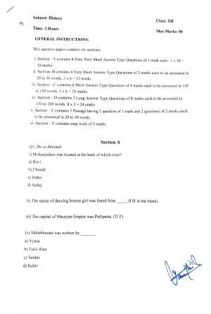 JKBOSE Class 12 History Model Question Paper