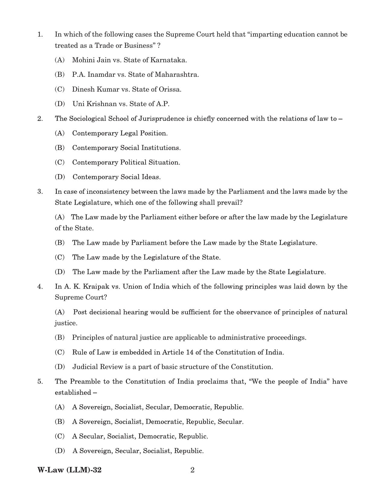 Odisha CPET 2022 LLM Question Paper - Page 2