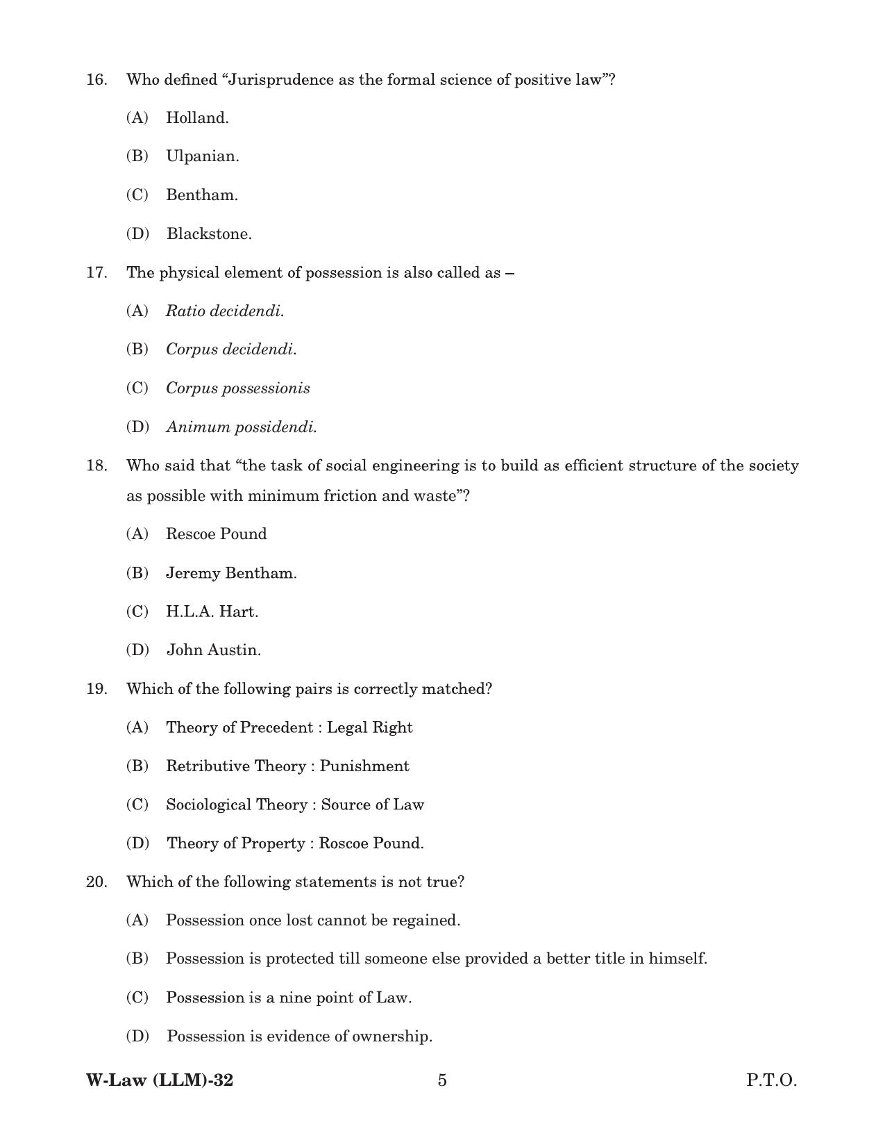 Odisha CPET 2022 LLM Question Paper - Page 5