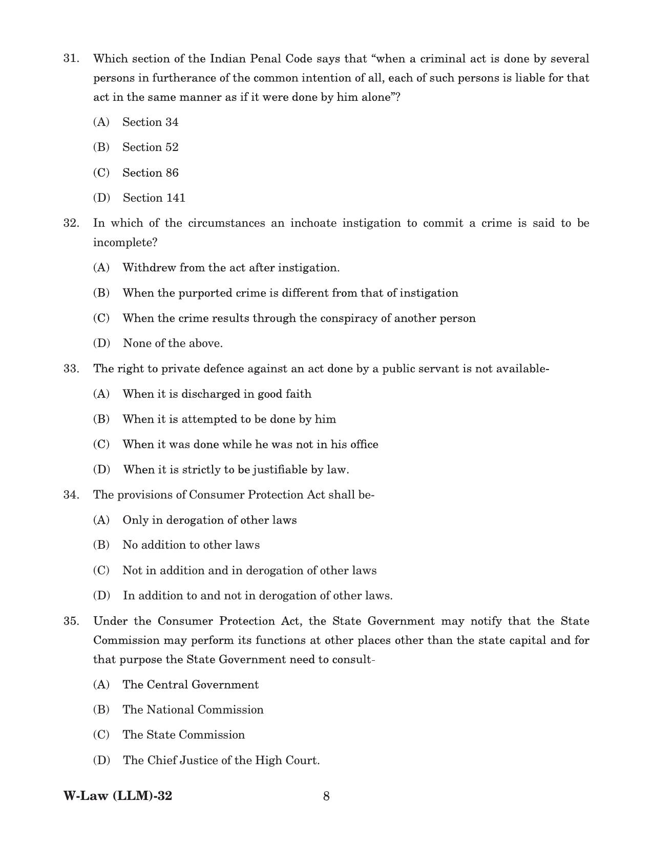 Odisha CPET 2022 LLM Question Paper - Page 8