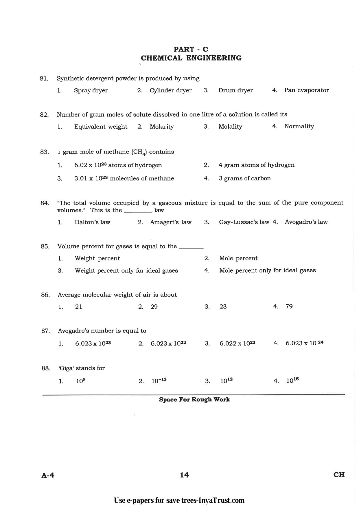 Karnataka Diploma CET- 2015 Chemical Engineering / Polymer Technology Question Paper - Page 14