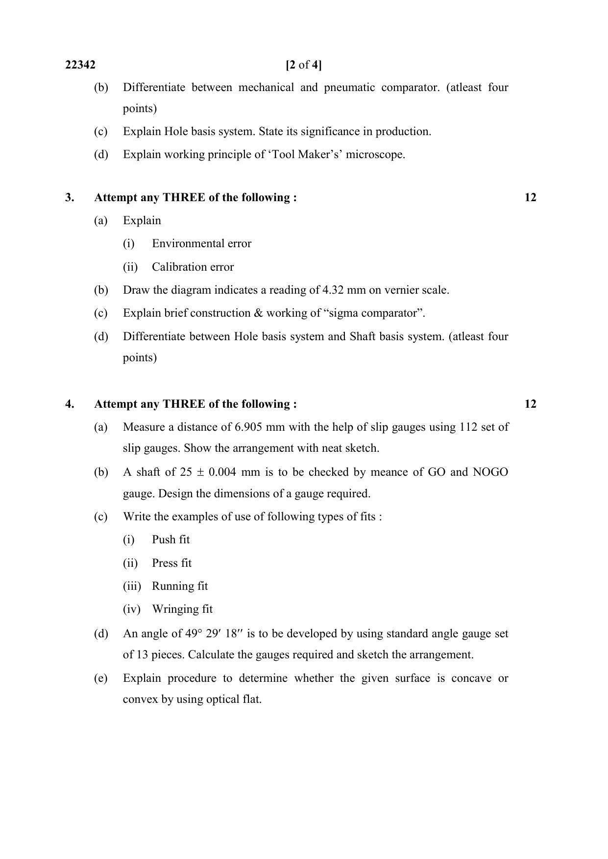 MSBTE Summer Question Paper 2019 - Engineering Metrology - Page 2