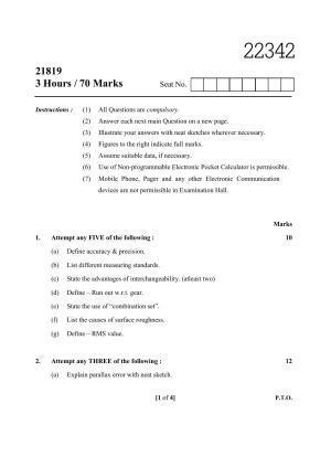 MSBTE Summer Question Paper 2019 - Engineering Metrology