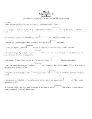CBSE Worksheets for Class 10 French Assignment 5