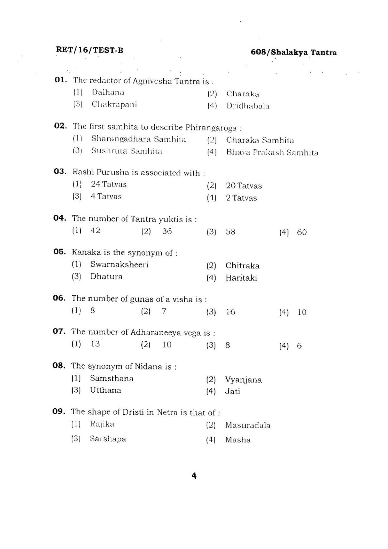 BHU RET SHALAKYA TANTRA 2016 Question Paper - Page 4