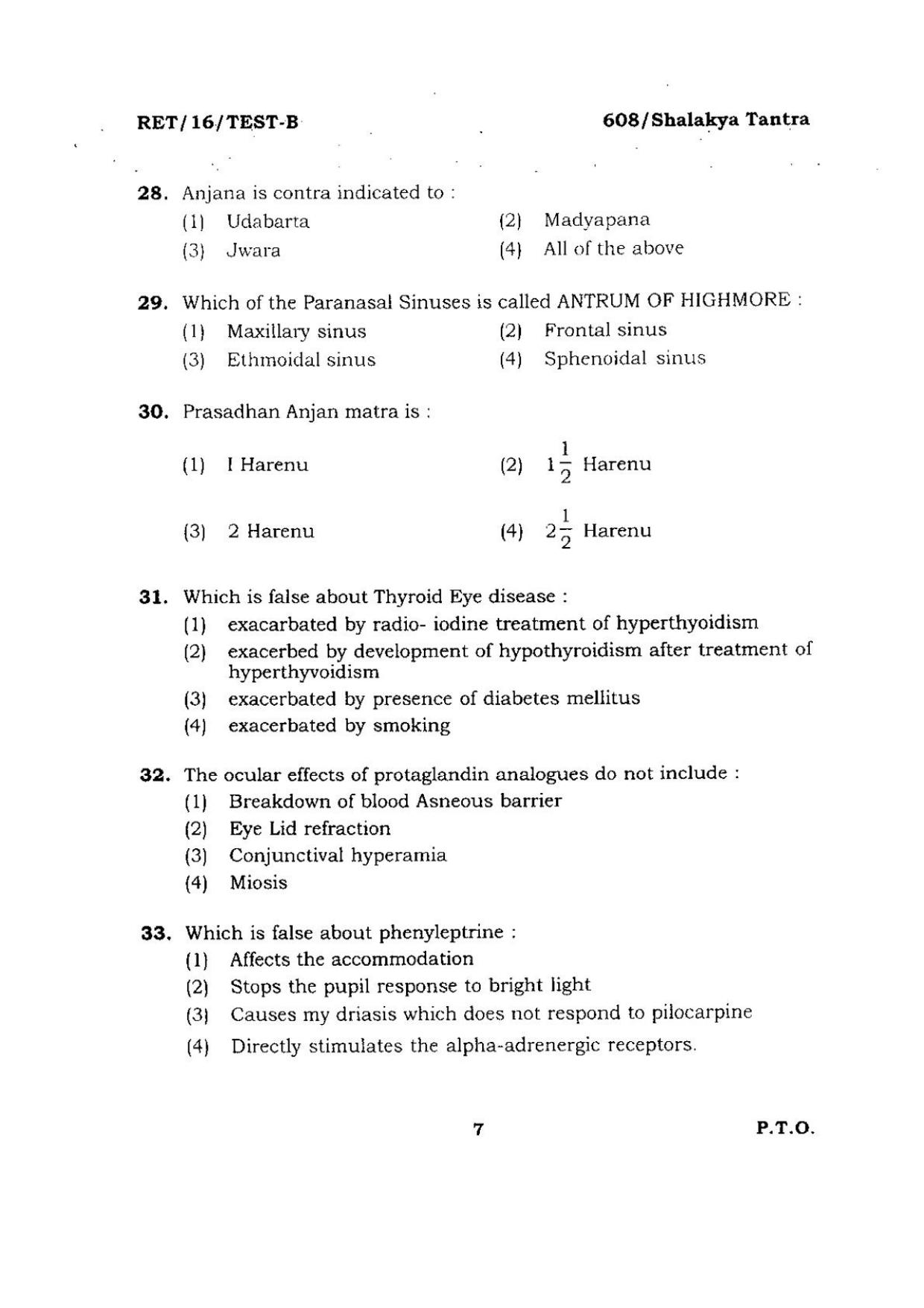 BHU RET SHALAKYA TANTRA 2016 Question Paper - Page 7