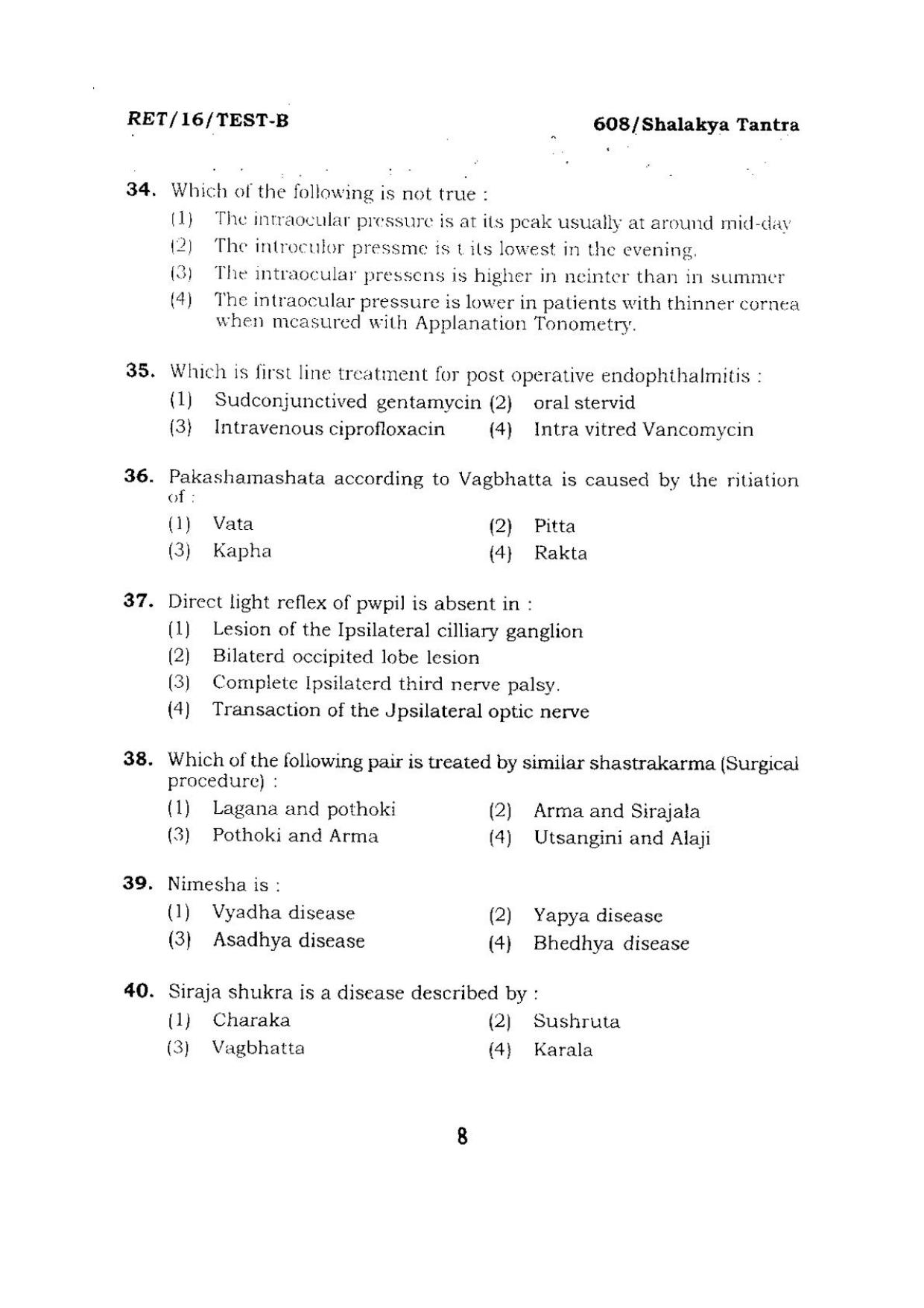BHU RET SHALAKYA TANTRA 2016 Question Paper - Page 8