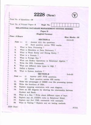 AP Inter 2nd Year Relational Data Base Management System-II (new) March-2020-Vocational Question Paper
