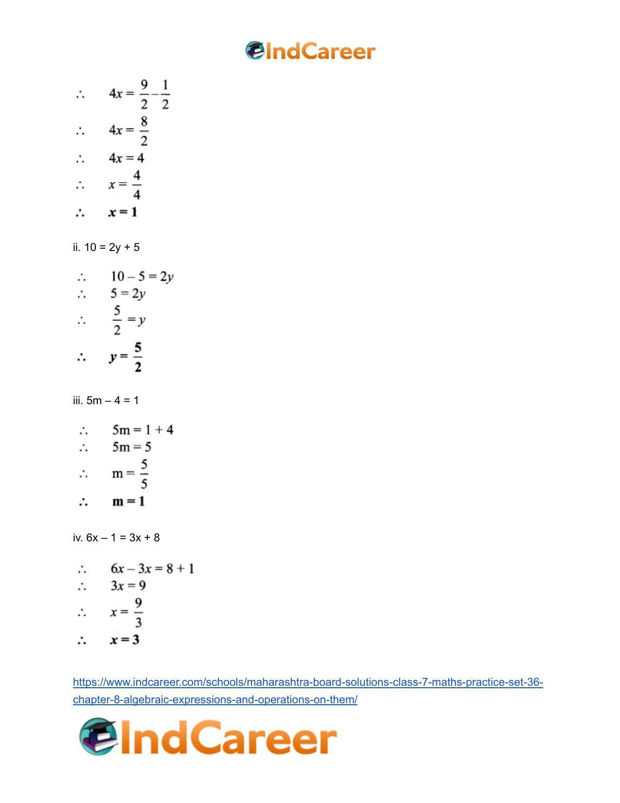 Maharashtra Board Solutions Class 7-Maths (Practice Set 36): Chapter 8- Algebraic Expressions and Operations on them - Page 4